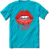 Love You Lips - Valentijn T-Shirt | Grappig Valentijnsdag Cadeautje voor Hem en Haar | Dames - Heren - Unisex | Kleding Cadeau | - Blauw - XL