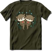 Love Otters - Valentijn T-Shirt | Grappig Valentijnsdag Cadeautje voor Hem en Haar | Dames - Heren - Unisex | Kleding Cadeau | - Leger Groen - S