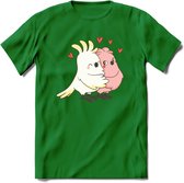 Lovebirds - Valentijn T-Shirt | Grappig Valentijnsdag Cadeautje voor Hem en Haar | Dames - Heren - Unisex | Kleding Cadeau | - Donker Groen - XXL