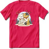 Knuffel kat Valentijn T-Shirt | Grappig Valentijnsdag Cadeautje voor Hem en Haar | Dames - Heren - Unisex | Kleding Cadeau | - Roze - S