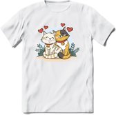 Knuffel kat Valentijn T-Shirt | Grappig Valentijnsdag Cadeautje voor Hem en Haar | Dames - Heren - Unisex | Kleding Cadeau | - Wit - 3XL