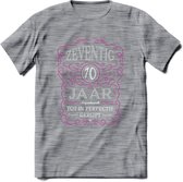 70 Jaar Legendarisch Gerijpt T-Shirt | Roze - Grijs | Grappig Verjaardag en Feest Cadeau Shirt | Dames - Heren - Unisex | Tshirt Kleding Kado | - Donker Grijs - Gemaleerd - M