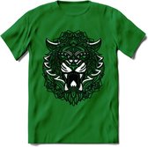 Tijger - Dieren Mandala T-Shirt | Groen | Grappig Verjaardag Zentangle Dierenkop Cadeau Shirt | Dames - Heren - Unisex | Wildlife Tshirt Kleding Kado | - Donker Groen - L