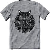 Uil - Dieren Mandala T-Shirt | Grijs | Grappig Verjaardag Zentangle Dierenkop Cadeau Shirt | Dames - Heren - Unisex | Wildlife Tshirt Kleding Kado | - Donker Grijs - Gemaleerd - 3X