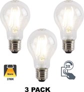 3 Pack - E27 LED Lamp Filament A60, 5 Watt, 2700K - 3 Steps Dimming (100% / 40%  / 15% ),  700 Lumen