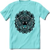 Beer - Dieren Mandala T-Shirt | Lichtblauw | Grappig Verjaardag Zentangle Dierenkop Cadeau Shirt | Dames - Heren - Unisex | Wildlife Tshirt Kleding Kado | - Licht Blauw - XXL