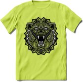 Beer - Dieren Mandala T-Shirt | Grijs | Grappig Verjaardag Zentangle Dierenkop Cadeau Shirt | Dames - Heren - Unisex | Wildlife Tshirt Kleding Kado | - Groen - M