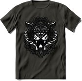Tijger - Dieren Mandala T-Shirt | Grijs | Grappig Verjaardag Zentangle Dierenkop Cadeau Shirt | Dames - Heren - Unisex | Wildlife Tshirt Kleding Kado | - Donker Grijs - L