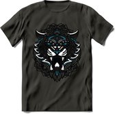 Tijger - Dieren Mandala T-Shirt | Blauw | Grappig Verjaardag Zentangle Dierenkop Cadeau Shirt | Dames - Heren - Unisex | Wildlife Tshirt Kleding Kado | - Donker Grijs - XXL