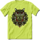 Uil - Dieren Mandala T-Shirt | Rood | Grappig Verjaardag Zentangle Dierenkop Cadeau Shirt | Dames - Heren - Unisex | Wildlife Tshirt Kleding Kado | - Groen - 3XL