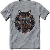 Vos - Dieren Mandala T-Shirt | Oranje | Grappig Verjaardag Zentangle Dierenkop Cadeau Shirt | Dames - Heren - Unisex | Wildlife Tshirt Kleding Kado | - Donker Grijs - Gemaleerd - X