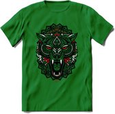 Wolf - Dieren Mandala T-Shirt | Rood | Grappig Verjaardag Zentangle Dierenkop Cadeau Shirt | Dames - Heren - Unisex | Wildlife Tshirt Kleding Kado | - Donker Groen - M