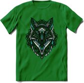 Vos - Dieren Mandala T-Shirt | Lichtblauw | Grappig Verjaardag Zentangle Dierenkop Cadeau Shirt | Dames - Heren - Unisex | Wildlife Tshirt Kleding Kado | - Donker Groen - XL