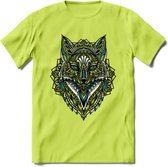 Vos - Dieren Mandala T-Shirt | Blauw | Grappig Verjaardag Zentangle Dierenkop Cadeau Shirt | Dames - Heren - Unisex | Wildlife Tshirt Kleding Kado | - Groen - L