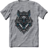 Vos - Dieren Mandala T-Shirt | Blauw | Grappig Verjaardag Zentangle Dierenkop Cadeau Shirt | Dames - Heren - Unisex | Wildlife Tshirt Kleding Kado | - Donker Grijs - Gemaleerd - XX