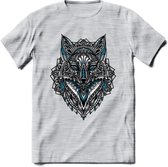 Vos - Dieren Mandala T-Shirt | Blauw | Grappig Verjaardag Zentangle Dierenkop Cadeau Shirt | Dames - Heren - Unisex | Wildlife Tshirt Kleding Kado | - Licht Grijs - Gemaleerd - L