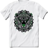 Beer - Dieren Mandala T-Shirt | Groen | Grappig Verjaardag Zentangle Dierenkop Cadeau Shirt | Dames - Heren - Unisex | Wildlife Tshirt Kleding Kado | - Wit - S