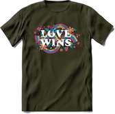 Love Wins | Pride T-Shirt | Grappig LHBTIQ+ / LGBTQ / Gay / Homo / Lesbi Cadeau Shirt | Dames - Heren - Unisex | Tshirt Kleding Kado | - Leger Groen - XXL