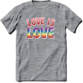 Love Is Love | Pride T-Shirt | Grappig LHBTIQ+ / LGBTQ / Gay / Homo / Lesbi Cadeau Shirt | Dames - Heren - Unisex | Tshirt Kleding Kado | - Donker Grijs - Gemaleerd - M