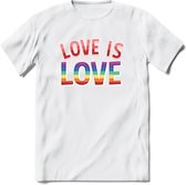 Love Is Love | Pride T-Shirt | Grappig LHBTIQ+ / LGBTQ / Gay / Homo / Lesbi Cadeau Shirt | Dames - Heren - Unisex | Tshirt Kleding Kado | - Wit - 3XL