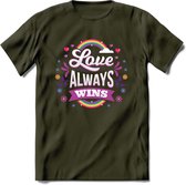 Love Wins | Pride T-Shirt | Grappig LHBTIQ+ / LGBTQ / Gay / Homo / Lesbi Cadeau Shirt | Dames - Heren - Unisex | Tshirt Kleding Kado | - Leger Groen - XXL