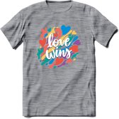 Love Wins | Pride T-Shirt | Grappig LHBTIQ+ / LGBTQ / Gay / Homo / Lesbi Cadeau Shirt | Dames - Heren - Unisex | Tshirt Kleding Kado | - Donker Grijs - Gemaleerd - 3XL