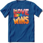 Love Wins | Pride T-Shirt | Grappig LHBTIQ+ / LGBTQ / Gay / Homo / Lesbi Cadeau Shirt | Dames - Heren - Unisex | Tshirt Kleding Kado | - Donker Blauw - L