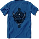 Bizon - Dieren Mandala T-Shirt | Grijs | Grappig Verjaardag Zentangle Dierenkop Cadeau Shirt | Dames - Heren - Unisex | Wildlife Tshirt Kleding Kado | - Donker Blauw - XL