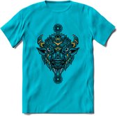 Bizon - Dieren Mandala T-Shirt | Geel | Grappig Verjaardag Zentangle Dierenkop Cadeau Shirt | Dames - Heren - Unisex | Wildlife Tshirt Kleding Kado | - Blauw - S