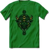 Bizon - Dieren Mandala T-Shirt | Geel | Grappig Verjaardag Zentangle Dierenkop Cadeau Shirt | Dames - Heren - Unisex | Wildlife Tshirt Kleding Kado | - Donker Groen - L