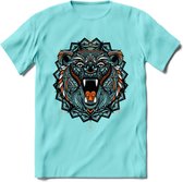 Beer - Dieren Mandala T-Shirt | Oranje | Grappig Verjaardag Zentangle Dierenkop Cadeau Shirt | Dames - Heren - Unisex | Wildlife Tshirt Kleding Kado | - Licht Blauw - XXL