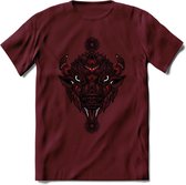 Bizon - Dieren Mandala T-Shirt | Rood | Grappig Verjaardag Zentangle Dierenkop Cadeau Shirt | Dames - Heren - Unisex | Wildlife Tshirt Kleding Kado | - Burgundy - L