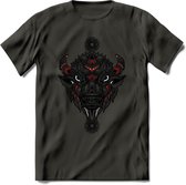 Bizon - Dieren Mandala T-Shirt | Rood | Grappig Verjaardag Zentangle Dierenkop Cadeau Shirt | Dames - Heren - Unisex | Wildlife Tshirt Kleding Kado | - Donker Grijs - 3XL