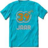 39 Jaar Feest T-Shirt | Goud - Zilver | Grappig Verjaardag Cadeau Shirt | Dames - Heren - Unisex | Tshirt Kleding Kado | - Blauw - M