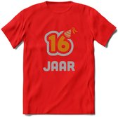 16 Jaar Feest T-Shirt | Goud - Zilver | Grappig Verjaardag Cadeau Shirt | Dames - Heren - Unisex | Tshirt Kleding Kado | - Rood - M