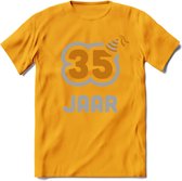 35 Jaar Feest T-Shirt | Goud - Zilver | Grappig Verjaardag Cadeau Shirt | Dames - Heren - Unisex | Tshirt Kleding Kado | - Geel - XXL