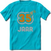 35 Jaar Feest T-Shirt | Goud - Zilver | Grappig Verjaardag Cadeau Shirt | Dames - Heren - Unisex | Tshirt Kleding Kado | - Blauw - L