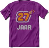 27 Jaar Feest T-Shirt | Goud - Zilver | Grappig Verjaardag Cadeau Shirt | Dames - Heren - Unisex | Tshirt Kleding Kado | - Paars - S