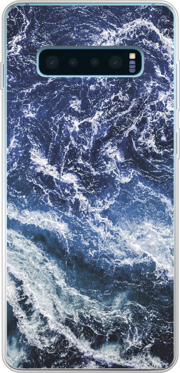 Telefoonhoesje Geschikt voor Samsung Galaxy S10 Plus hoesje - Natuursteen - Blauw - Wit - Siliconen Telefoonhoesje Telefoonhoesje