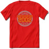 2002 Limited Edition Ring T-Shirt | Zilver - Goud | Grappig Verjaardag en Feest Cadeau Shirt | Dames - Heren - Unisex | Tshirt Kleding Kado | - Rood - L