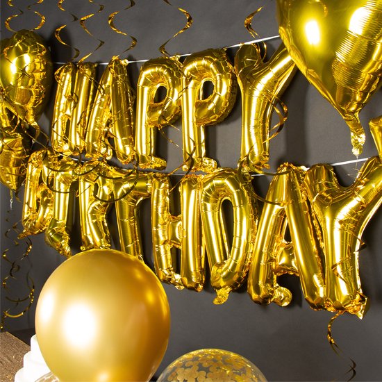 Fissaly 45 Stuks Gouden Verjaardag Decoratie Versiering met Ballonnen –Happy Birthday Party - Feestartikelen Goud – Feest - Helium - Fissaly