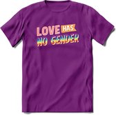 Love Has No Gender | Pride T-Shirt | Grappig LHBTIQ+ / LGBTQ / Gay / Homo / Lesbi Cadeau Shirt | Dames - Heren - Unisex | Tshirt Kleding Kado | - Paars - S