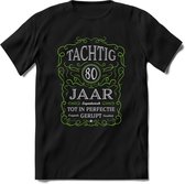 80 Jaar Legendarisch Gerijpt T-Shirt | Groen - Grijs | Grappig Verjaardag en Feest Cadeau Shirt | Dames - Heren - Unisex | Tshirt Kleding Kado | - Zwart - S