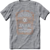 100 Jaar Legendarisch Gerijpt T-Shirt | Oranje - Grijs | Grappig Verjaardag en Feest Cadeau Shirt | Dames - Heren - Unisex | Tshirt Kleding Kado | - Donker Grijs - Gemaleerd - L