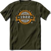 Premium Since 1922 T-Shirt | Zilver - Goud | Grappig Verjaardag en Feest Cadeau Shirt | Dames - Heren - Unisex | Tshirt Kleding Kado | - Leger Groen - XXL
