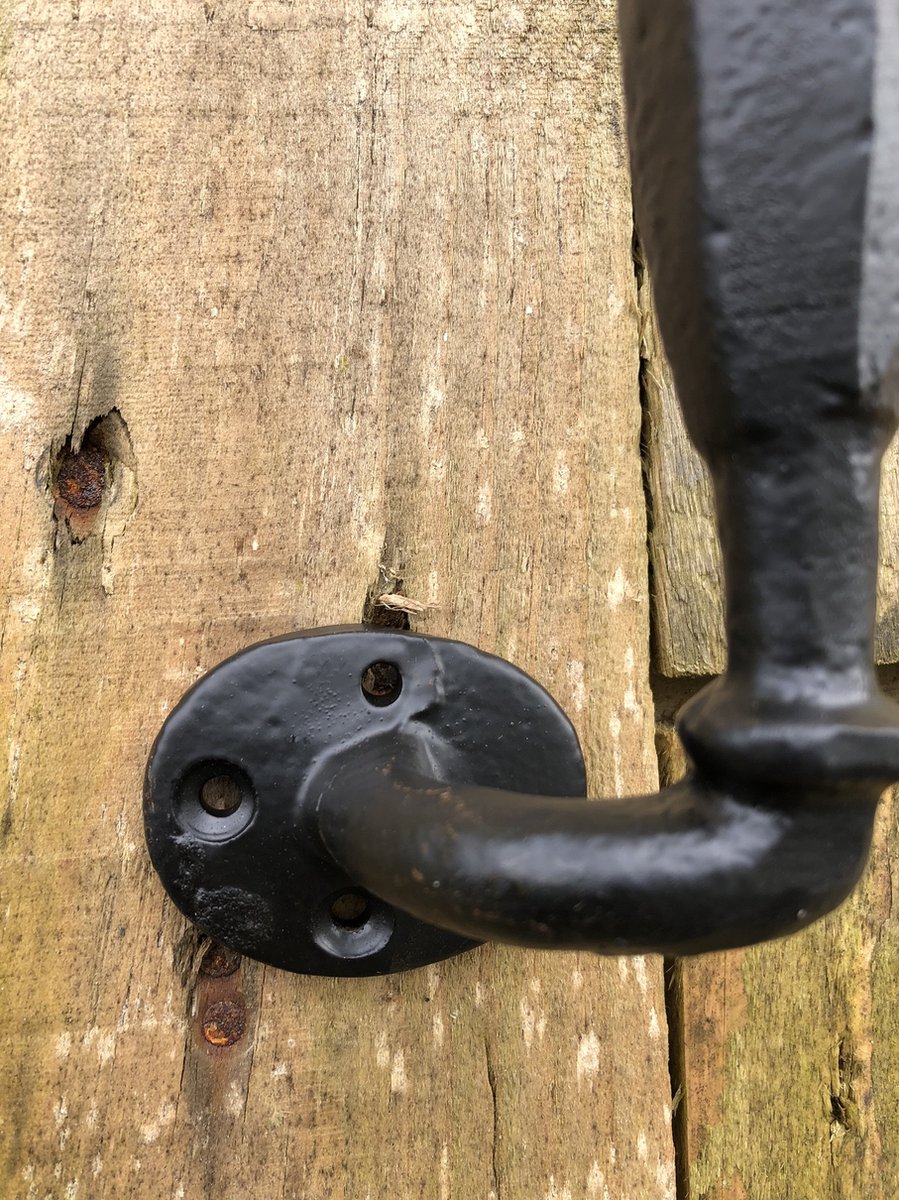 Poignée de porte à base ronde en fer massif - grande - laquée noir