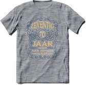 70 Jaar Legendarisch Gerijpt T-Shirt | Royal Blue - Ivoor | Grappig Verjaardag en Feest Cadeau Shirt | Dames - Heren - Unisex | Tshirt Kleding Kado | - Donker Grijs - Gemaleerd - X