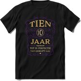 10 Jaar Legendarisch Gerijpt T-Shirt | Paars - Ivoor | Grappig Verjaardag en Feest Cadeau Shirt | Dames - Heren - Unisex | Tshirt Kleding Kado | - Zwart - L