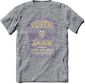 50 Jaar Legendarisch Gerijpt T-Shirt | Paars - Ivoor | Grappig Verjaardag en Feest Cadeau Shirt | Dames - Heren - Unisex | Tshirt Kleding Kado | - Donker Grijs - Gemaleerd - L