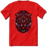 Wolf - Dieren Mandala T-Shirt | Paars | Grappig Verjaardag Zentangle Dierenkop Cadeau Shirt | Dames - Heren - Unisex | Wildlife Tshirt Kleding Kado | - Rood - XXL